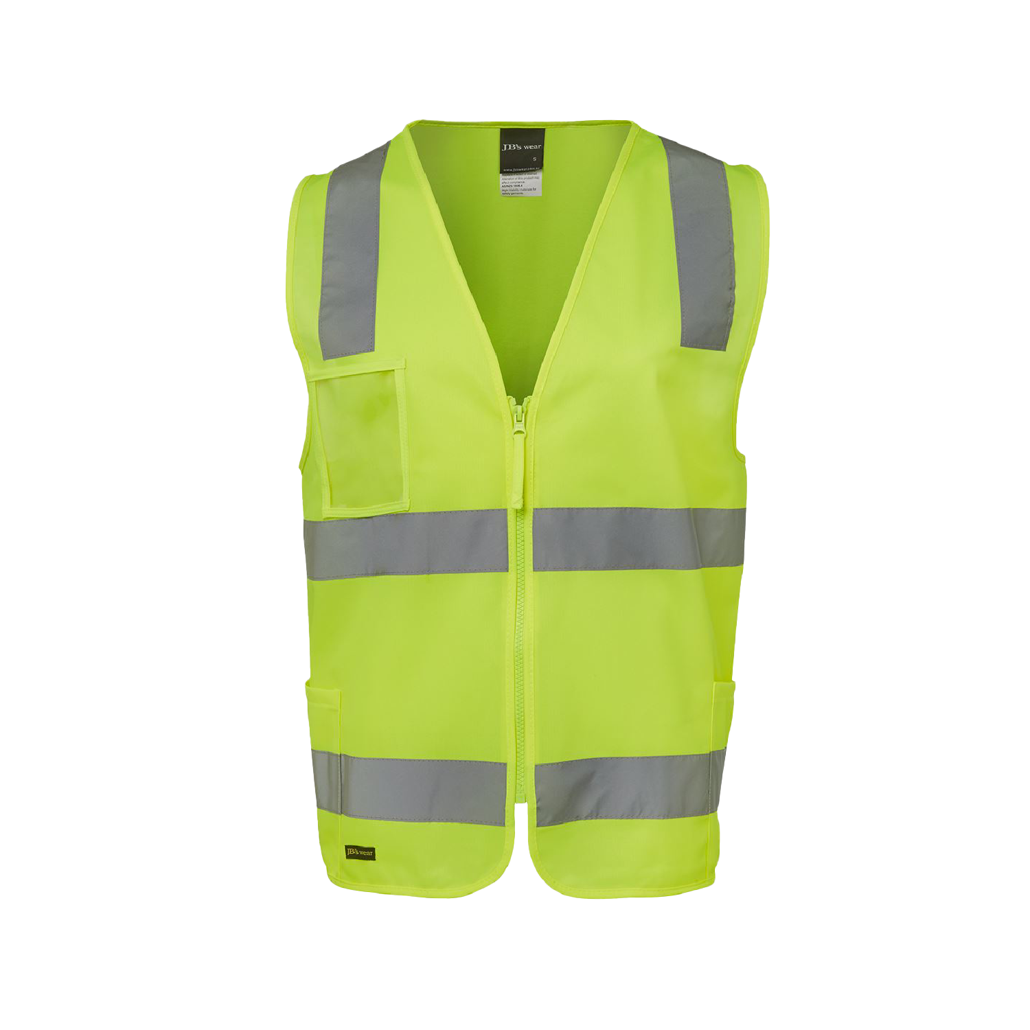 JB's Wear Men's Hi Vis Taped Zip Safety Vest - Lime - Totally Workwear