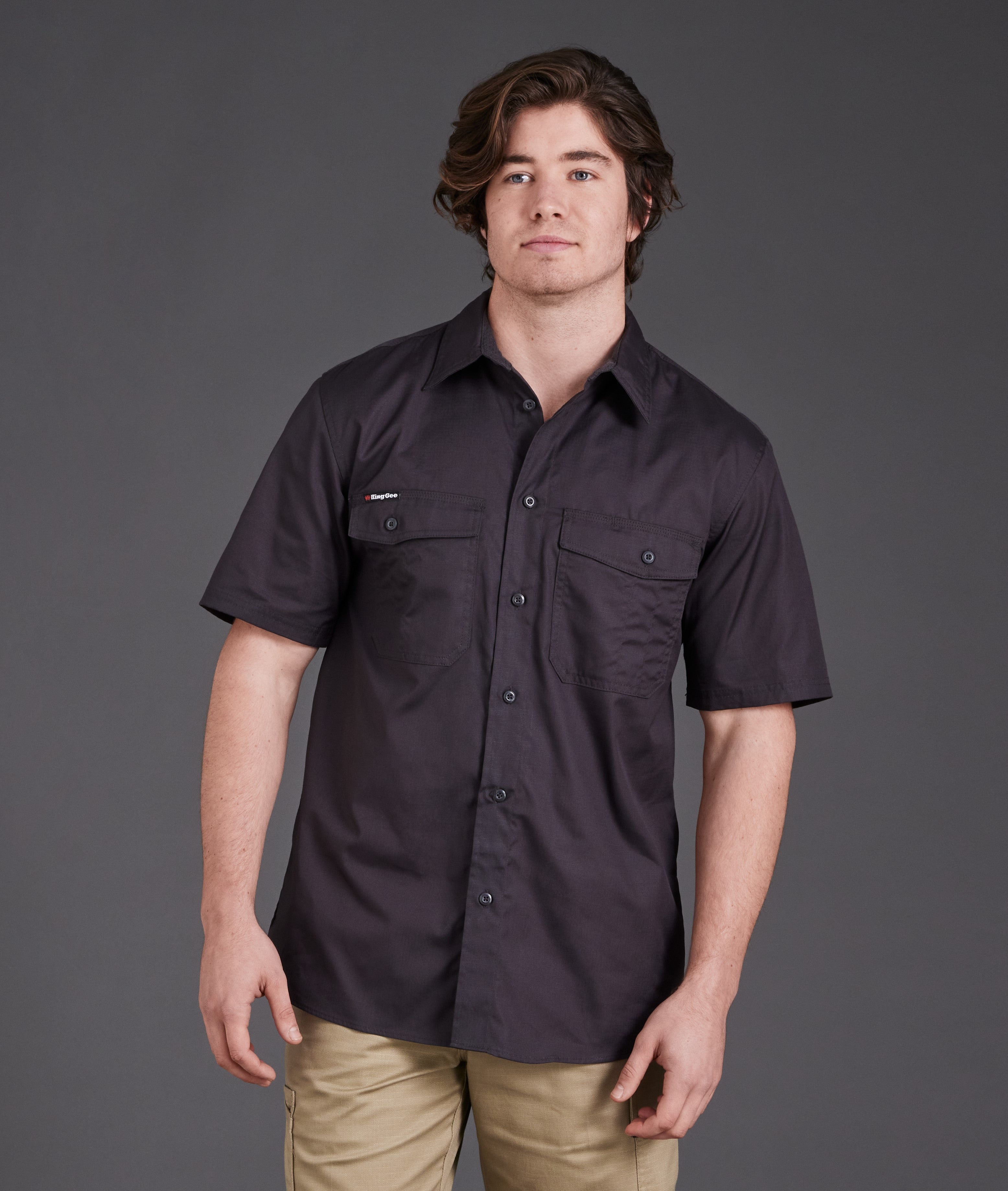 KingGee Men's Workcool 2 Short Sleeve Shirt - Charcoal - Totally Workwear