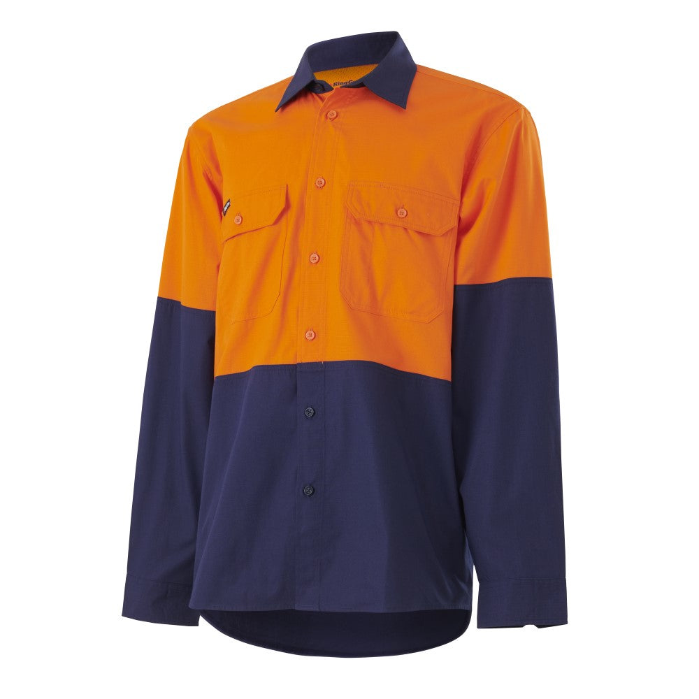 KingGee Men's Workcool Vented Spliced Shirt L/S - Orange/Navy - Totally ...