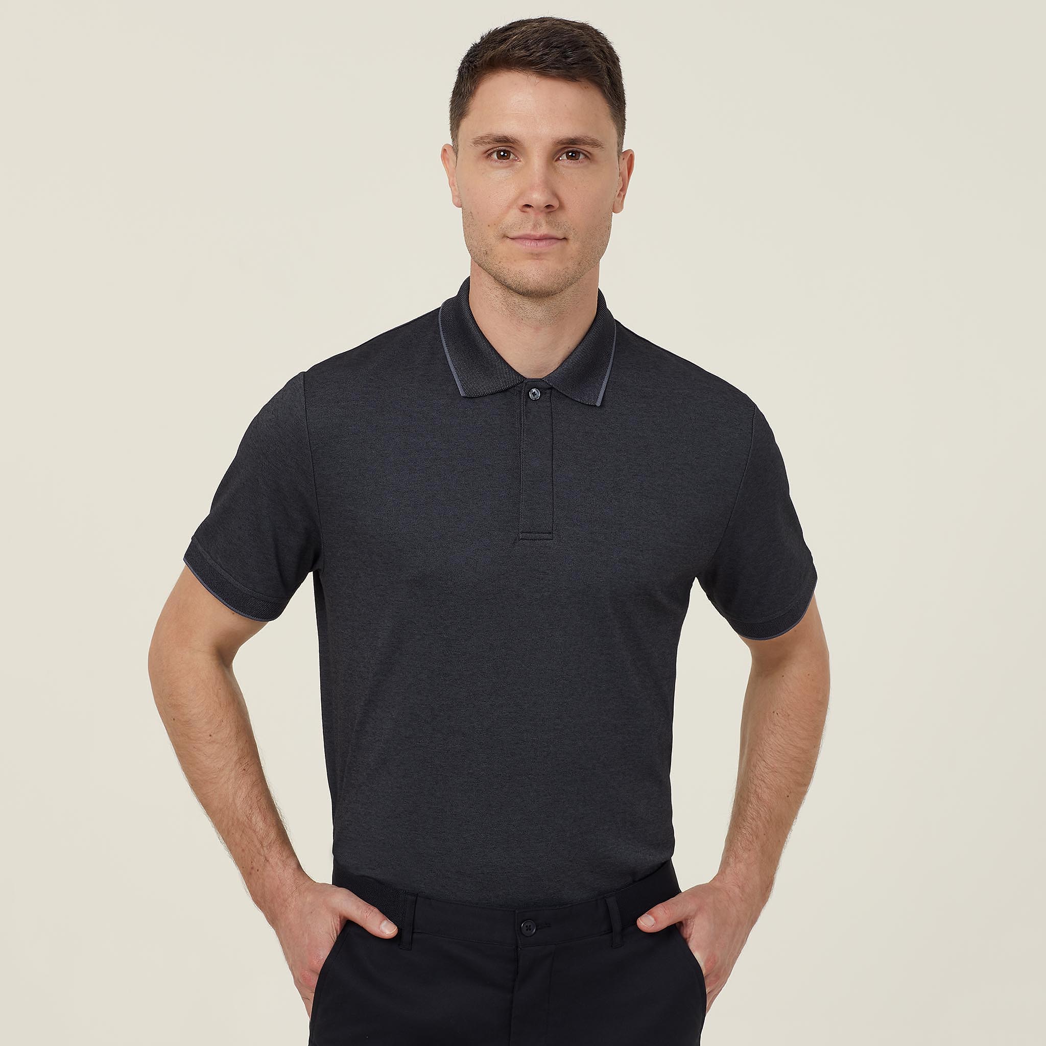NNT Men's Textured Cotton Poly Short Sleeve Polo - Charcoal/Black ...