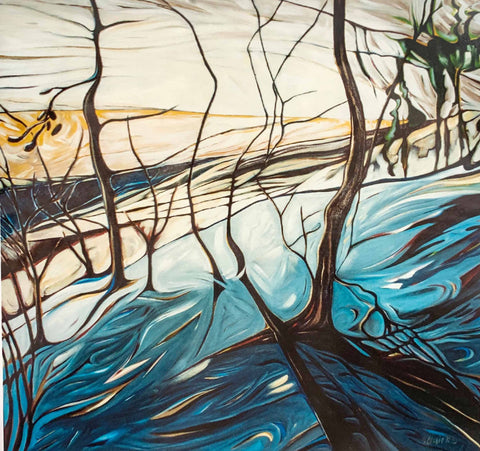 Limited edition print on paper of landscape with bare trees.