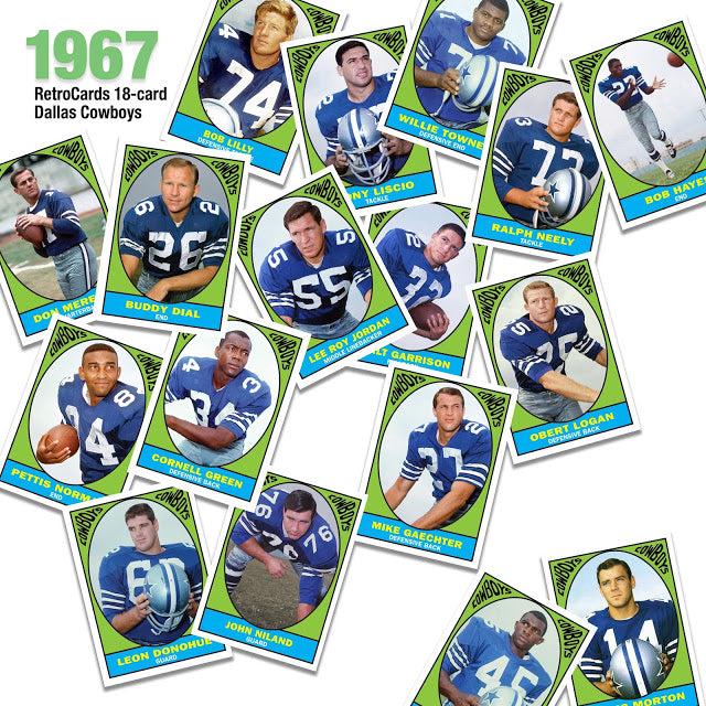 1967 Topps football cards, Dallas Cowboys. RetroCards, custom football cards