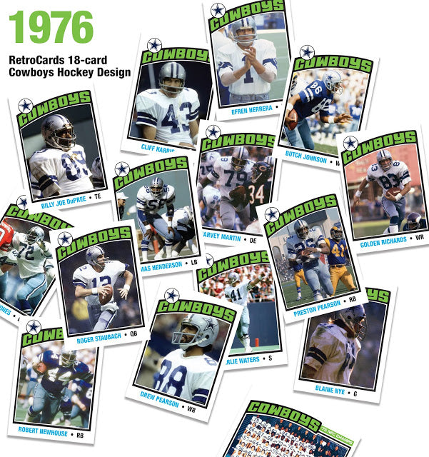 Topps Hockey 1975 1976 Roger Staubach, Preston Pearson, Harvey Martin, Butch Johnson, John Fitzgerald, Blaine Nye, Drew Pearson, Golden Richards, Too Tall Jones, Cliff Harris, Rayfield Wright, Charlie Waters, Billy Joe Dupree, Robert Newhouse, Thomas Henderson, Efren Herrera, Tom Landry