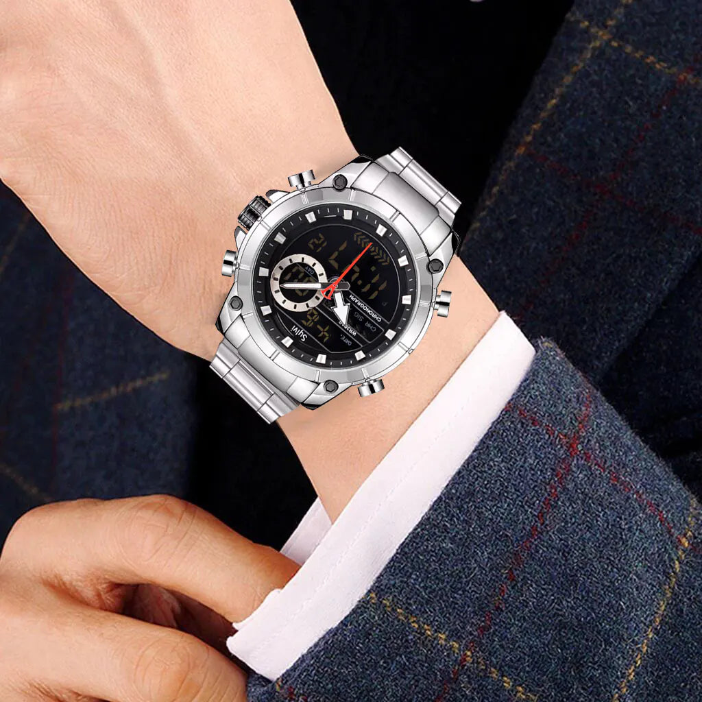 Designed for Men Sylvi Lustrous Silver Dual Time Functional Premium Men's Watch Designed for Men Sylvi Lustrous Silver Dual Time Functional Premium Men's Watch