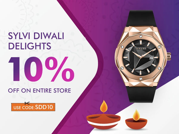 Sylvi Diwali Delights - Discount Offer Coupon Code for 10% Off on All Sylvi Watches for Men Shop Now