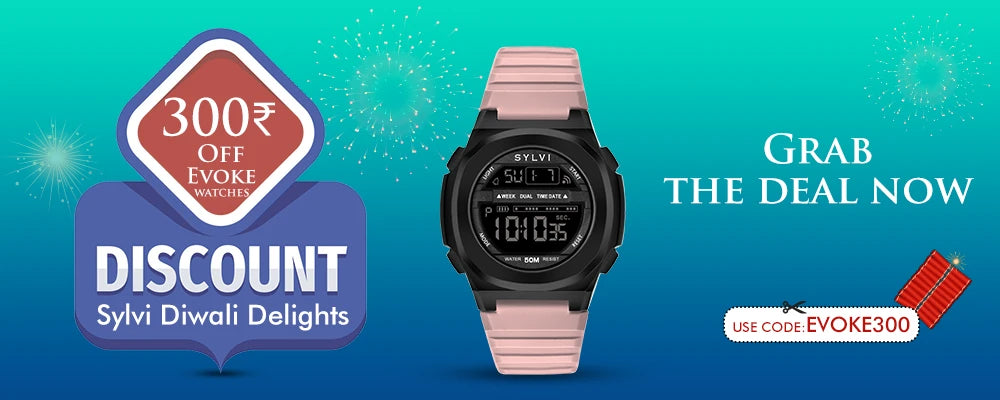 Sylvi Diwali Delights Evoke 300 Discounts on Watches for Men Diwali Special Offers 1000x400