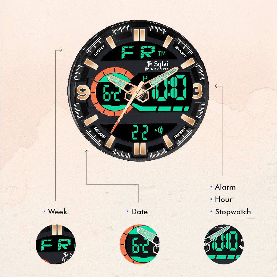 Stunning Dial Sylvi Black Leather Strap Digital Analog Watch For Men Stunning Dial Sylvi Black Leather Strap Digital Analog Watch For Men