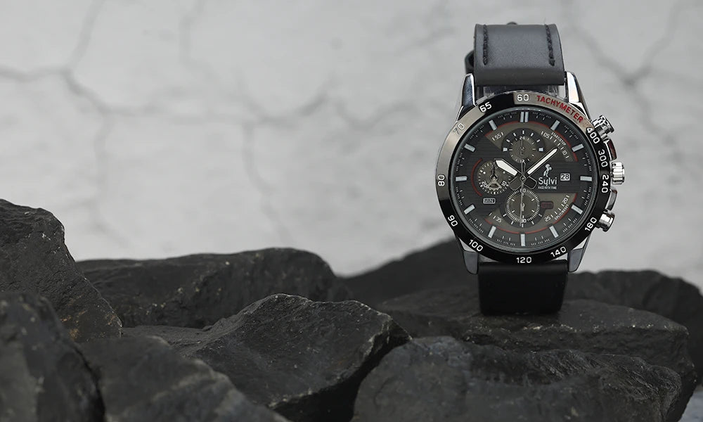 Sylvi Timegrapher Black Red Black Watches for Men