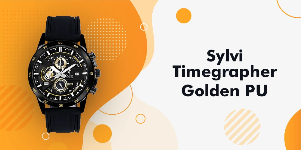 Sylvi Timegrapher Golden PU Analog Chronograph Watch Banner
