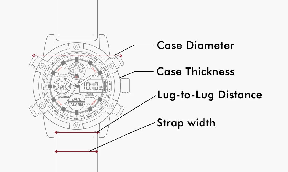 Wrist Watch Measurements - Case Diameter, Thickness, Strap Width - Sylvi Watches for Men Guide