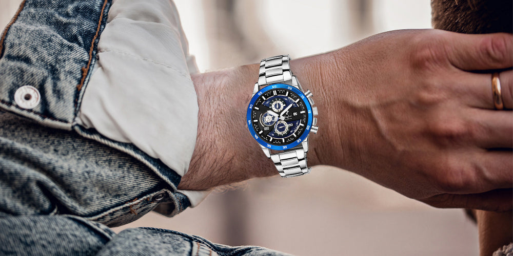 Buy silver blue dial wrist watches for men