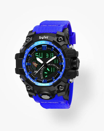 sylvi sylvi analog digital sports mens watch with big classy blue dial