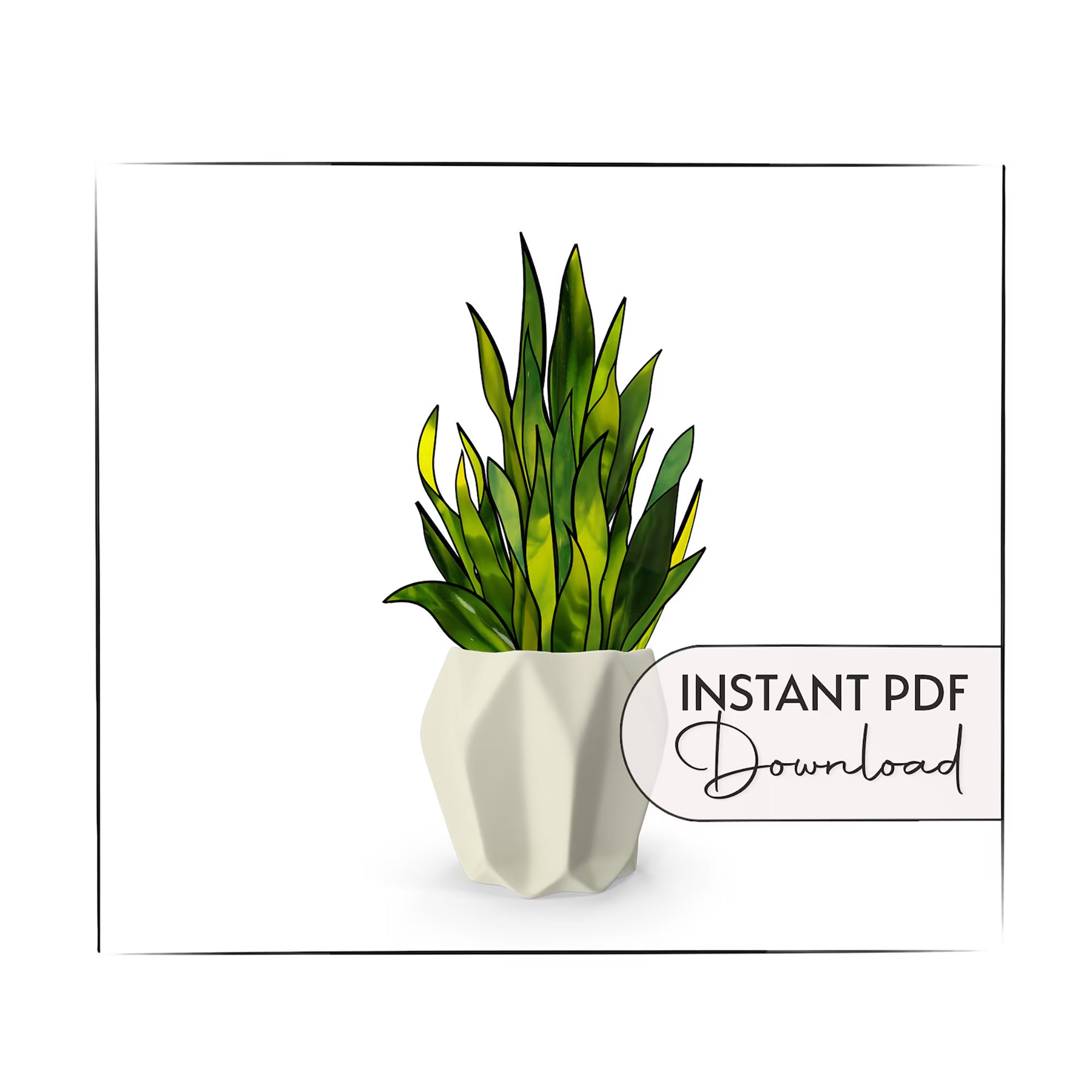 3D Snake Plant 20 Leaves Stained Glass Pattern