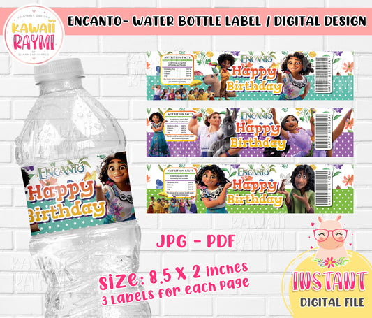 Encanto Birthday Water Bottle Label Template to Print at Home DIY