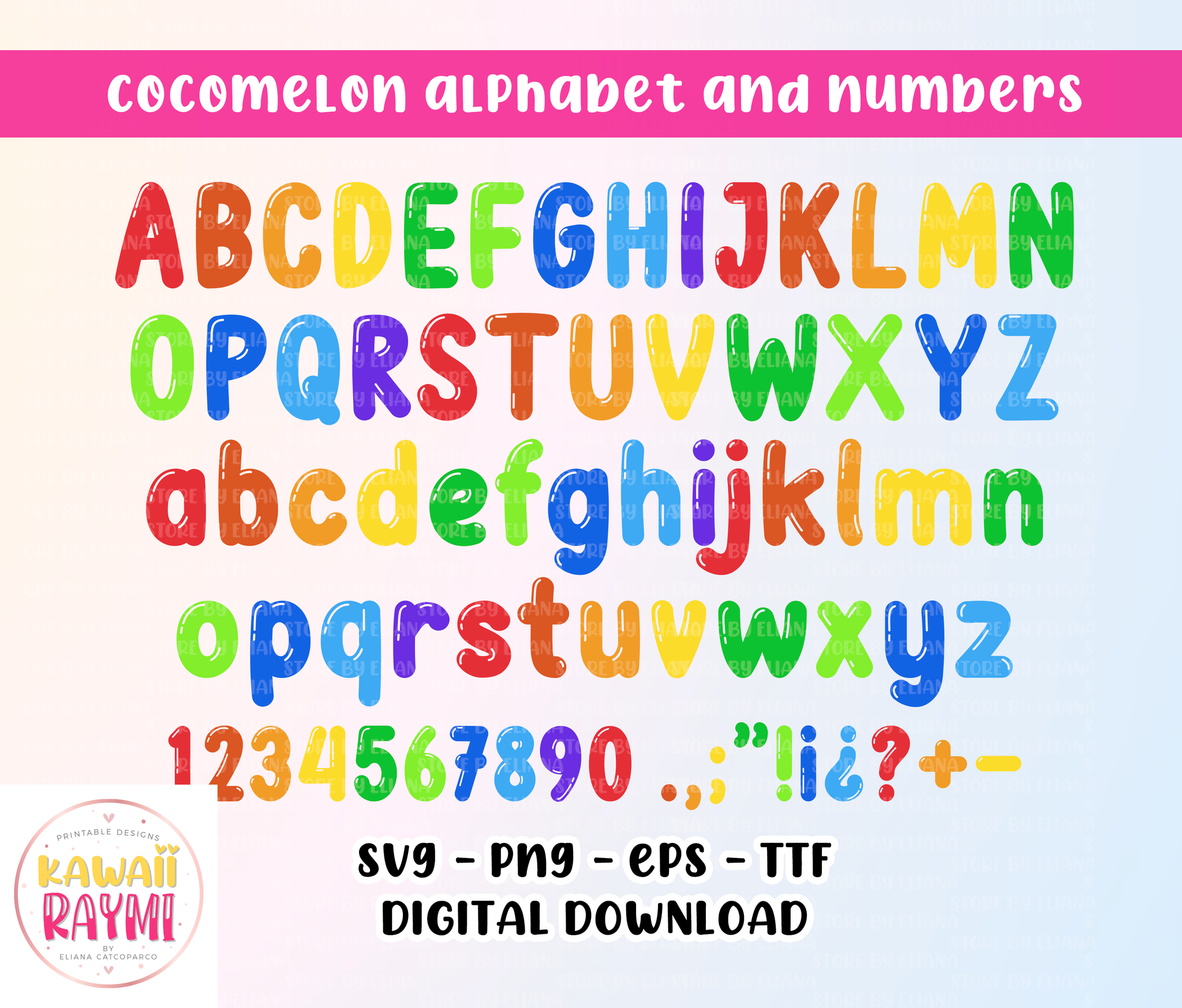 Alphabet and numbers Cocomelon font Kawaii Raymi