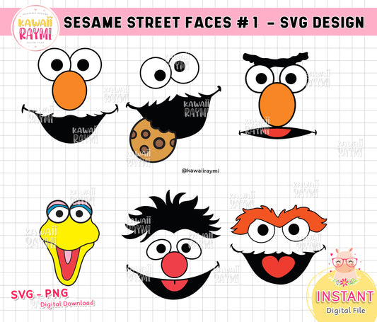 Sesame Street Characters Faces svg, png - Digital File- LAYERED, insta