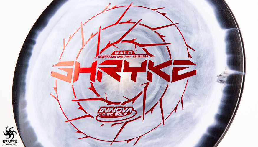 An Innova Halo Shryke with black rim and red stamp