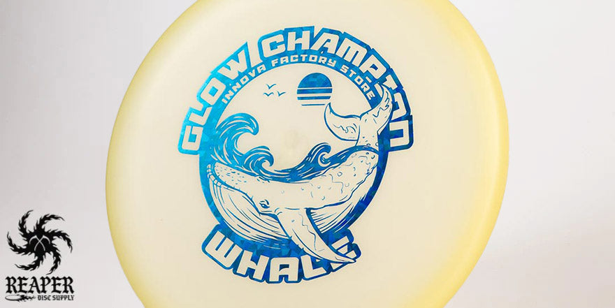 An Innova Champion Glow Whale disc with a white background