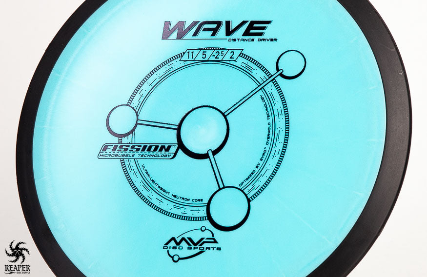 A blue MVP Wave with black rim and black stamp shot in a studio