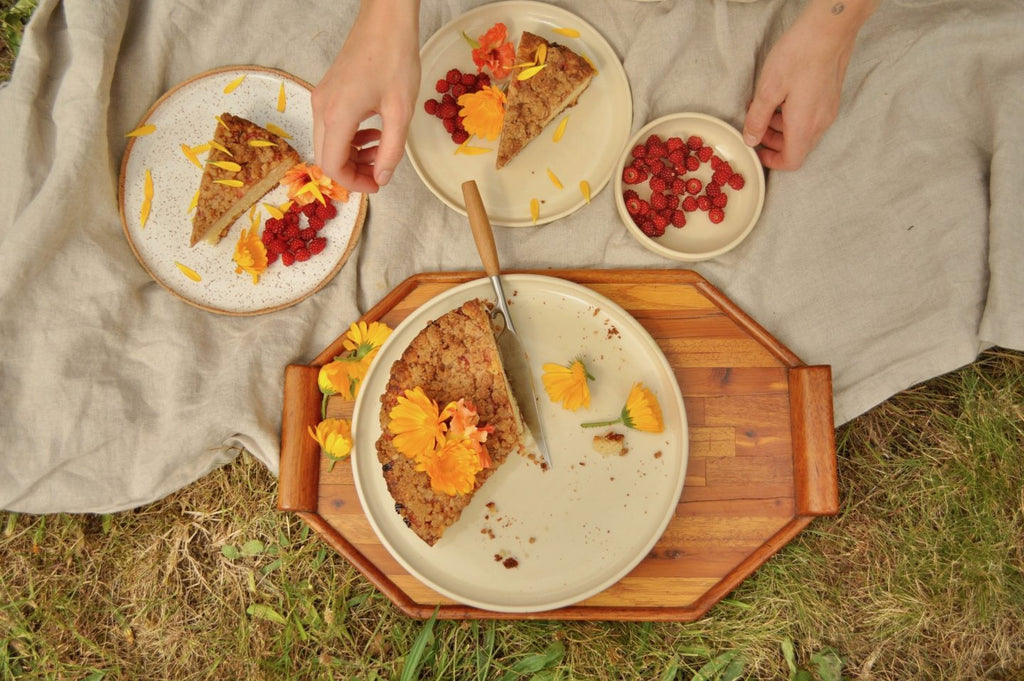 coffee cake on a blanket in the grass