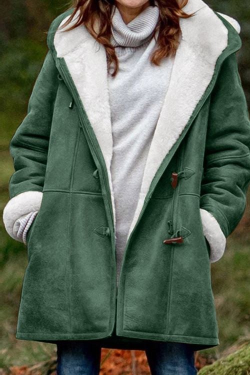 Fleece Solid Color Hooded Furry Collar Coat