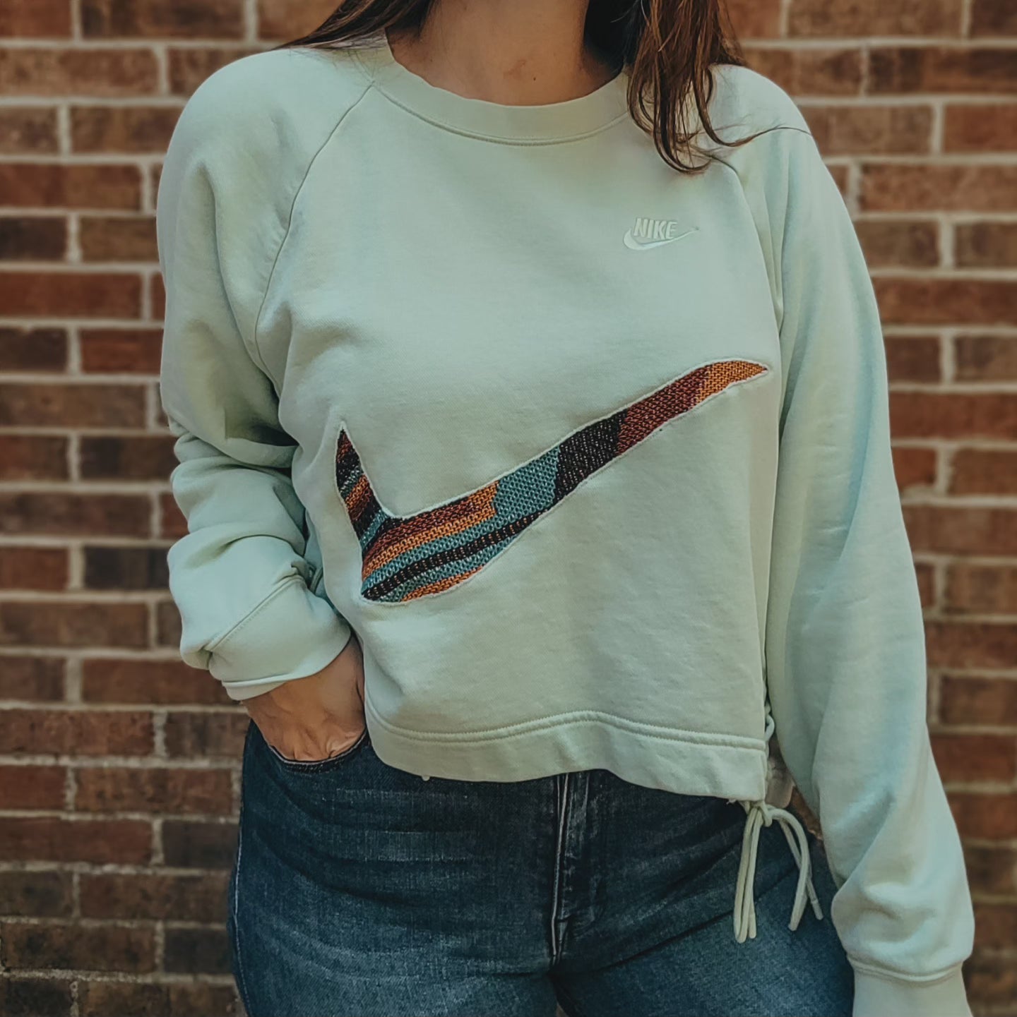 Authentic Nike crewneck with cutout aztec tapestry check