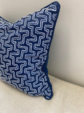 Load image into Gallery viewer, Blue Geometric Accent Pillow with 4 Quad Cotton Back
