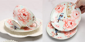 British Flower Gilt Bone China Tea Set