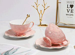 Bone China Relief Tea Cup And Saucer Set