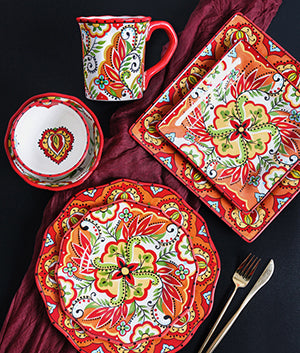 Bohemian Dinnerware Red Plates Bowls Mug