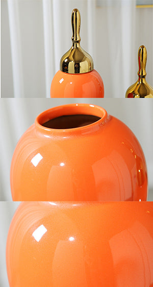 Orange Ginger Jar with Gold Lid
