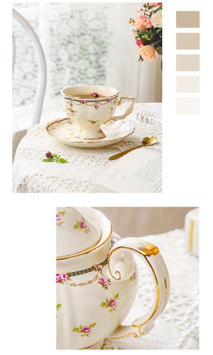 Vintage Floral Rose Coffee & Tea Set