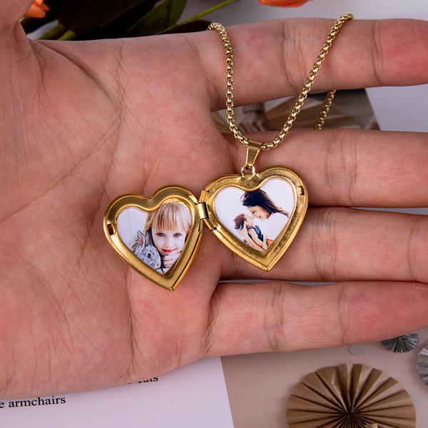 U7 Jewelry Custom Heart Picture Necklace Photo Heart Pendant