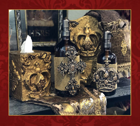 Old_world_style-Bathroom_accessories-decorative_bathroom_vanity__Collections-Decorative_soap_bottles-jeweled_tissue_holder-old_world_style_trash_can-fancy_hand_towels_with_Bling-reilly_chance