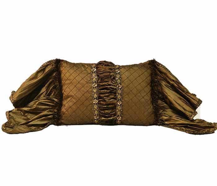 Brown Embroidered Silk And Velvet Rectangle Accent Pillow 13x18 - Reilly-Chance Collection