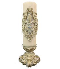 Decorative Candle 4X12 Fleur De Lis Scroll Wrap/ Jeweled 4X6 Base Candle/base Combination