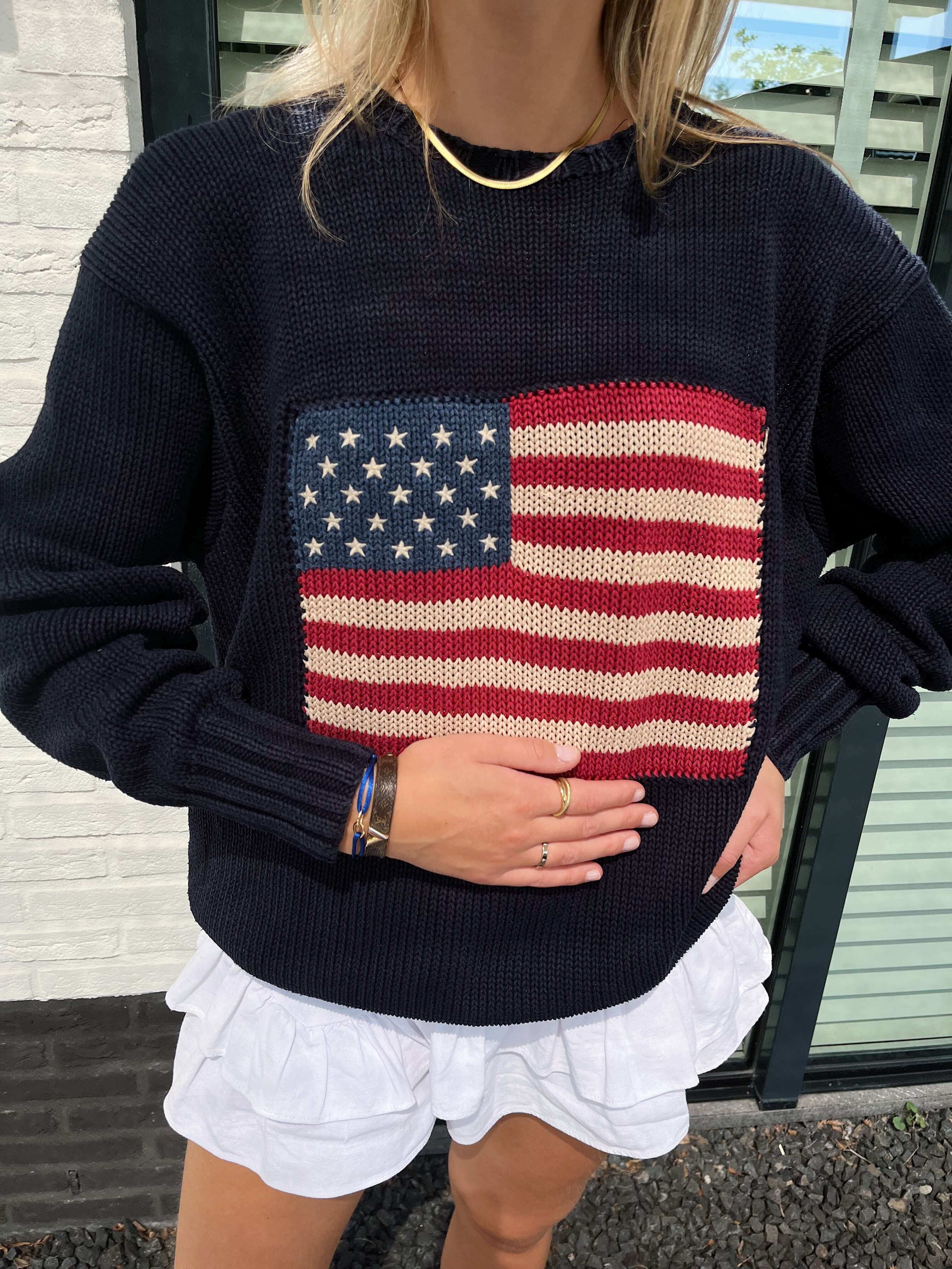 Ralph Lauren USA flag sweater marine | Laura Stappers Vintage