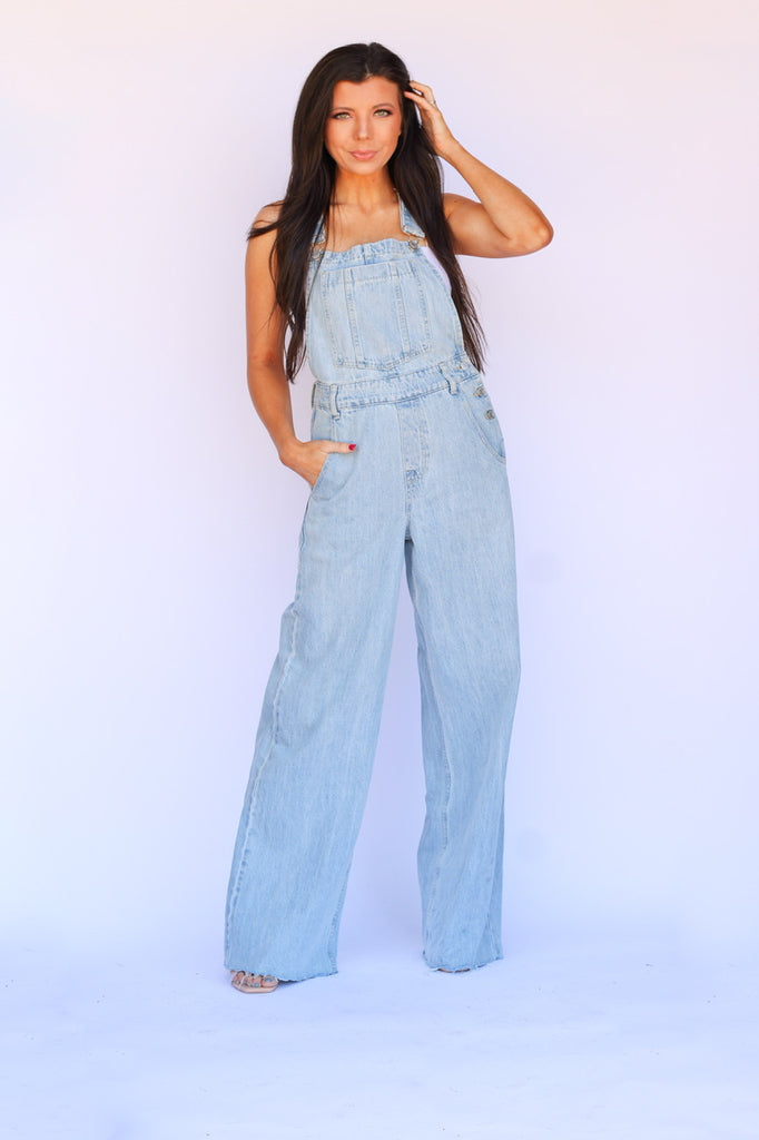 wide leg denim overalls