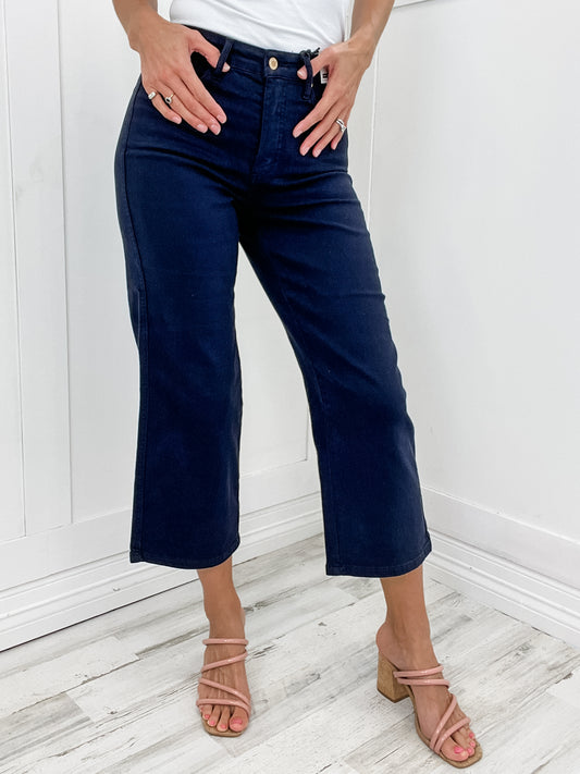 Judy Blue Tummy Control Wide Leg Crop Jeans - Oxblood