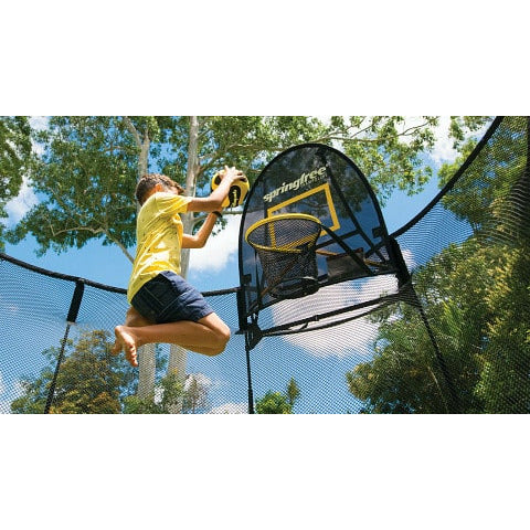 springfree trampoline kids jumping with flexrhoop basketball net