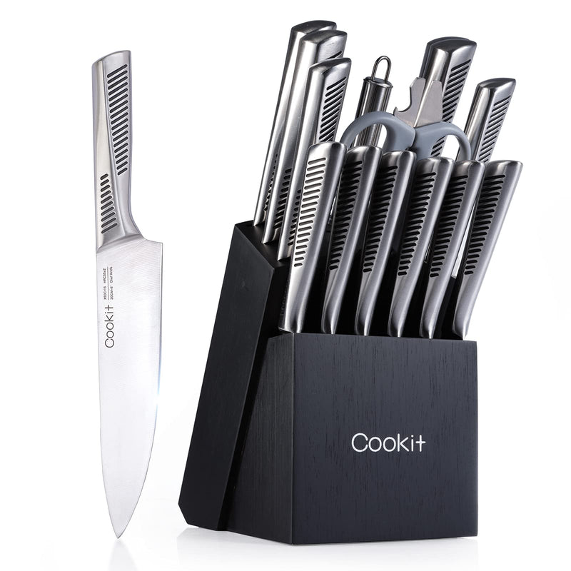 grey knife set and block