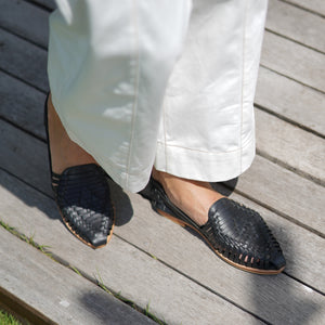 Black Woven Loafers for Women