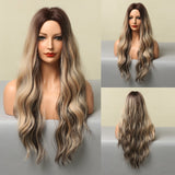 Long Wavy Synthetic Wigs Brown Golden Water Wave Natural Hair for Women Daily Cosplay Party Heat Resistant Wig Hairs