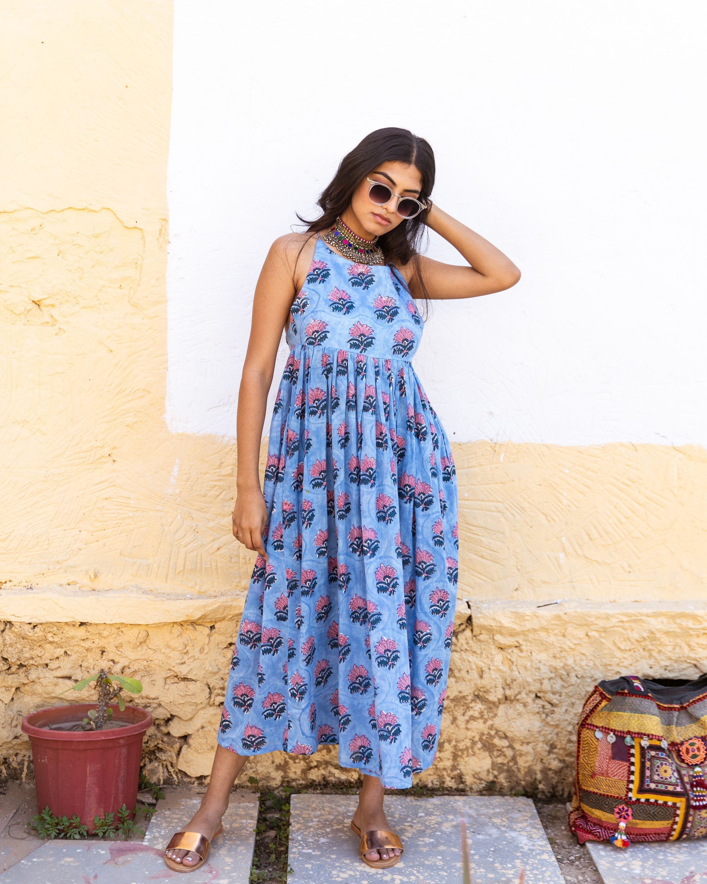 Block Print Waani Sky Cotton Dress