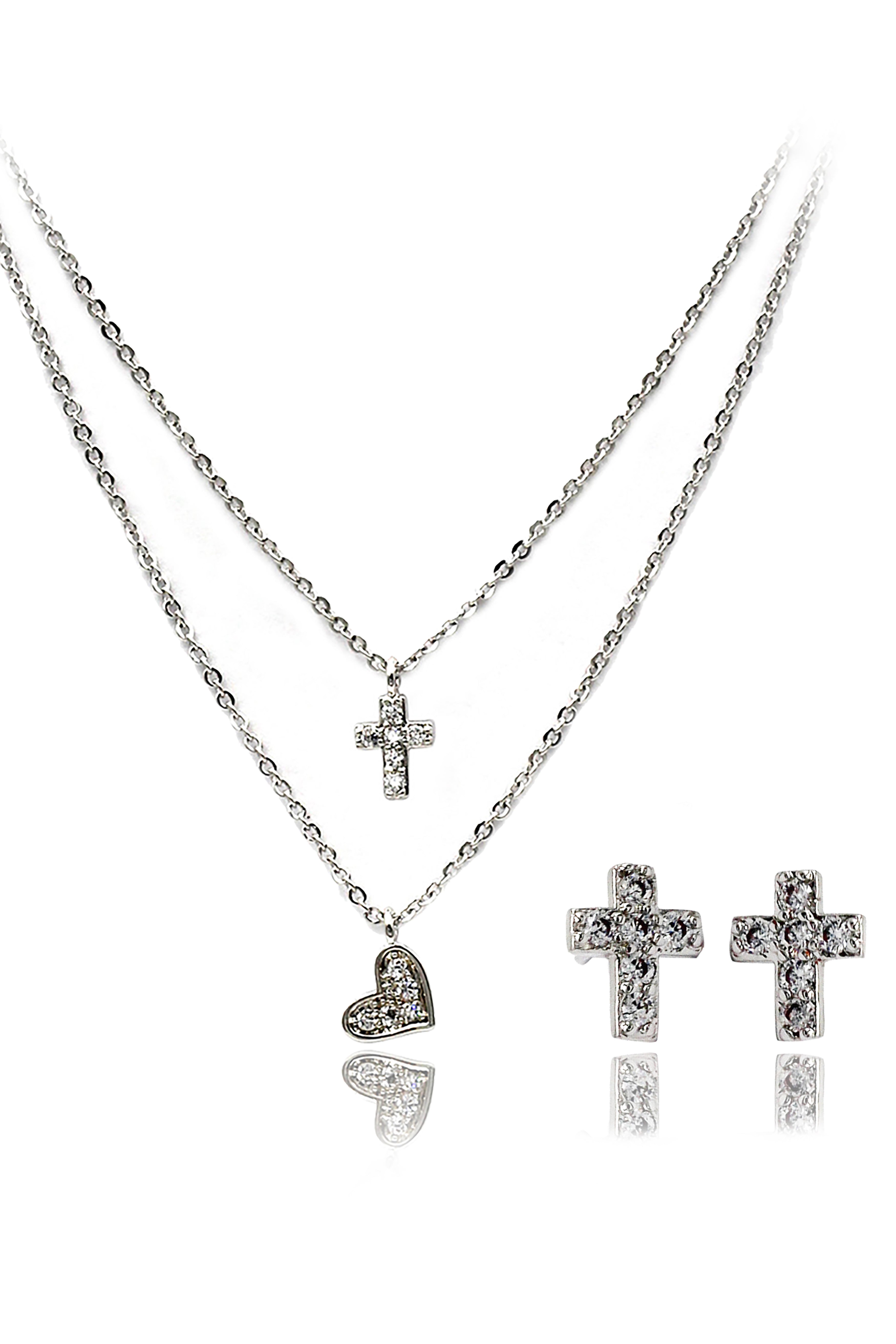 simple crystal cross earrings necklace set