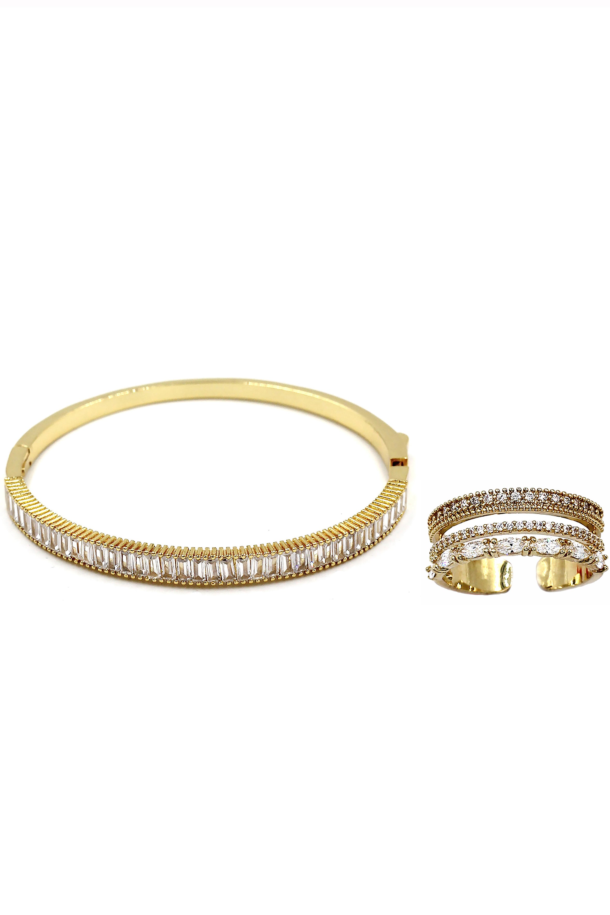 Fashion golden shiny crystal bracelet ring set