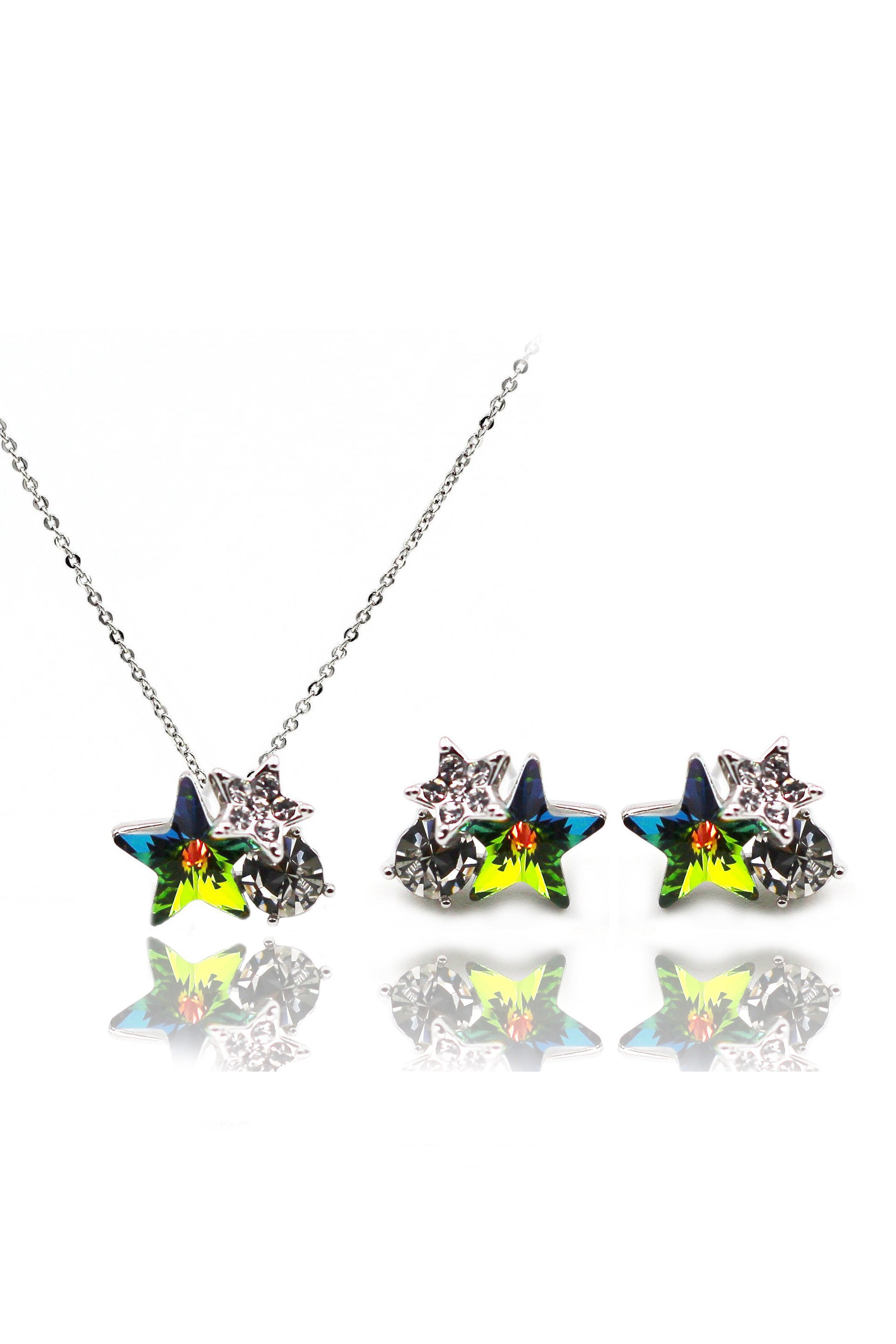 lovely cute star crystal earrings necklace set