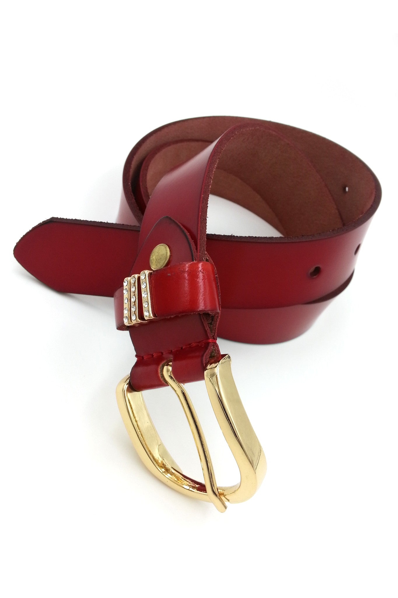 Rhine Stone Red Leather Belt