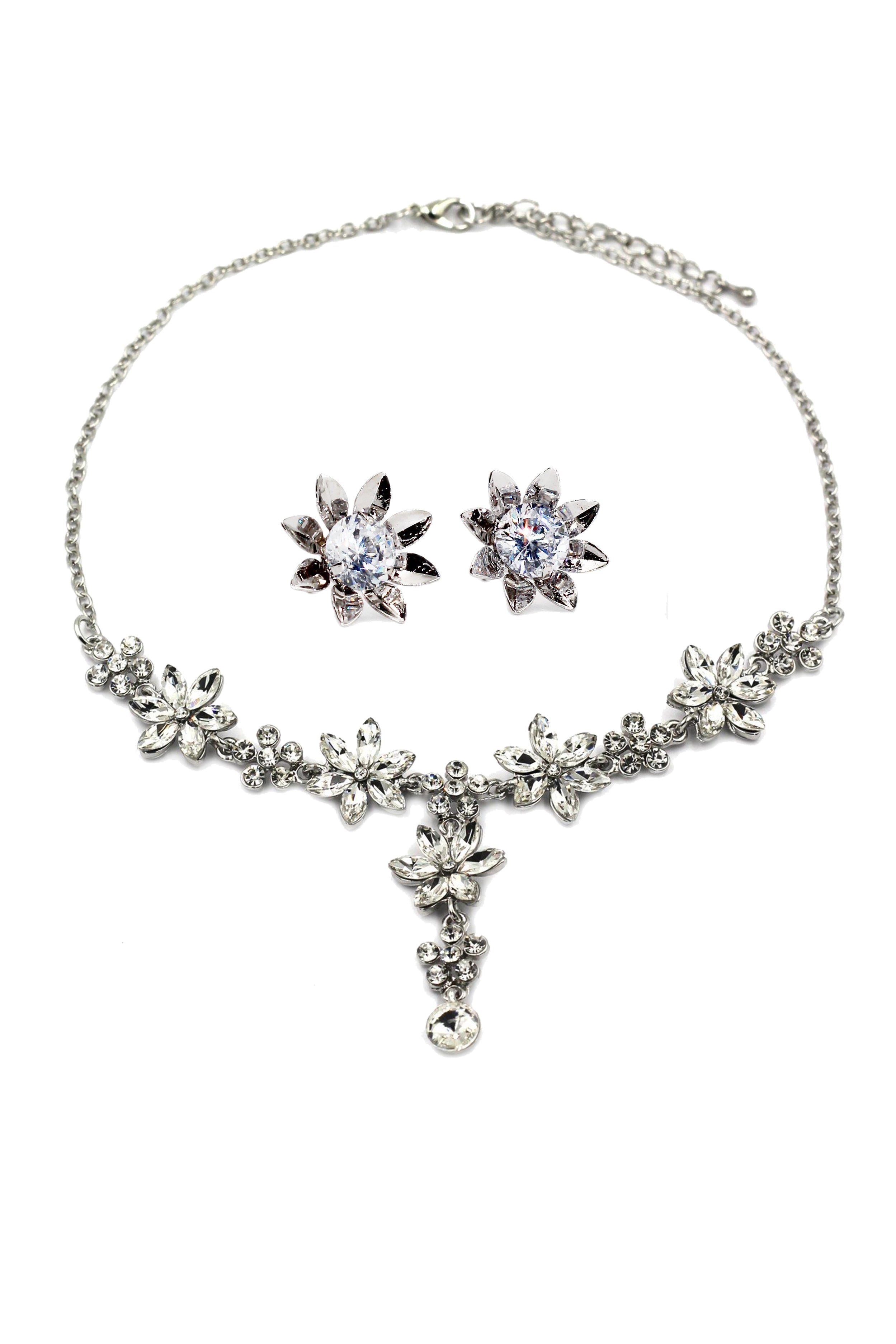 elegant crystal flower necklace earrings set