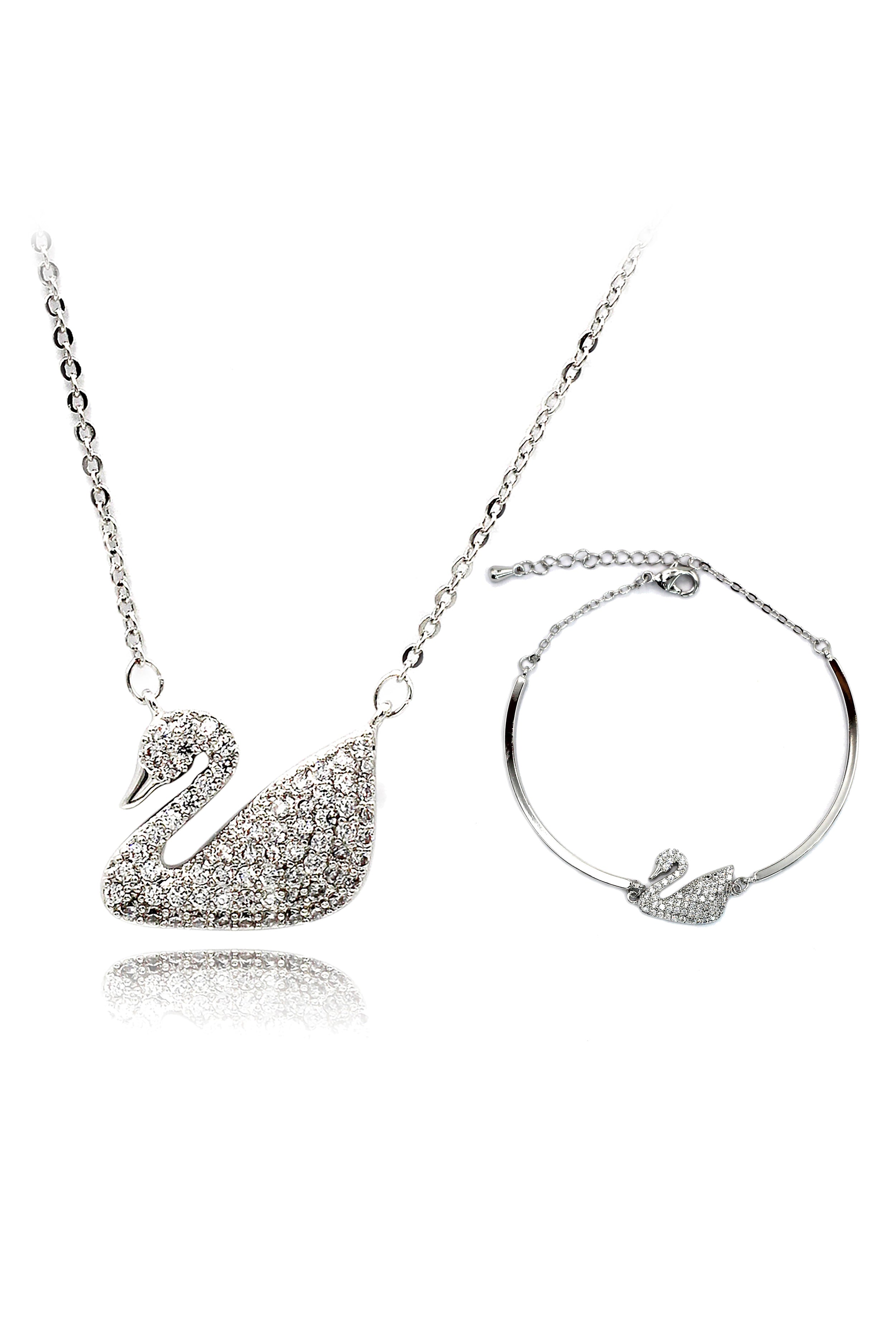 single swan crystal necklace bracelet set